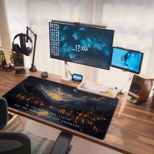 Starry Night Mountain Desk Pad Mat Moon Oil Painting XXL Black Mouse Pad for Gaming Deskpad, Aesthetic Moon and Stars Mousepad Xxl for Laptop Computer Mouse Game Keyboard Mat, 31.5 X 15.8 In - view 7