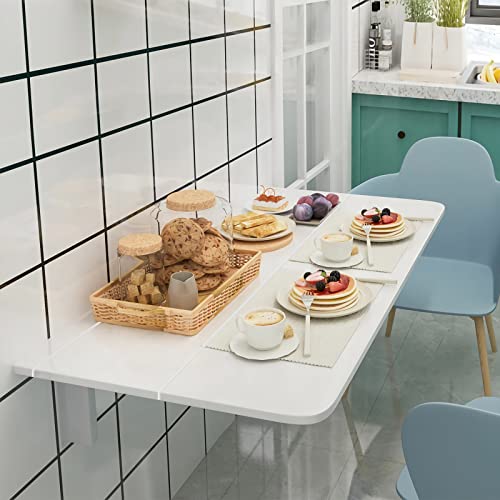 Wall Mounted Folding Table, 31.5" x 23.5" Drop-Leaf Floating Writing Desk for Small Spaces, Space-Saving Fold Down Laptop Workstation for Kitchen, Bedroom, Laundry Room, Study Room (White) - view 4