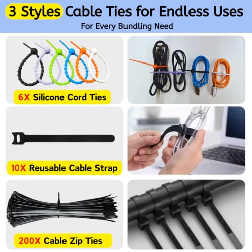 [261Pcs] Cable Management Kit, Cord Organizer, Complete Desk Cable Management Solution to Keep Desk Clean, Cable Organizer Accessories for Home Office Essentials, Black - view 3