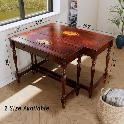 Vintage Solid Wood Writing Desk with Drawers, 46" W Antique Secretary Desk Cherry Wood Writing Table for Home Office, Victorian Style Mahogany Desks, Cherry Walnut BSZ-1533-WD - view 2