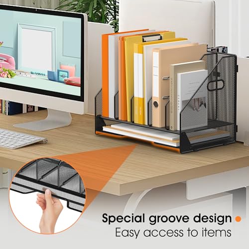 5 Vertical Mesh Desk Organizer with Paper Letter Tray, Black - view 6