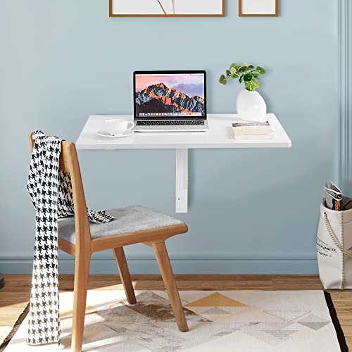 Wall Mounted Folding Table, 31.5" x 23.5" Drop-Leaf Floating Writing Desk for Small Spaces, Space-Saving Fold Down Laptop Workstation for Kitchen, Bedroom, Laundry Room, Study Room (White) - view 2