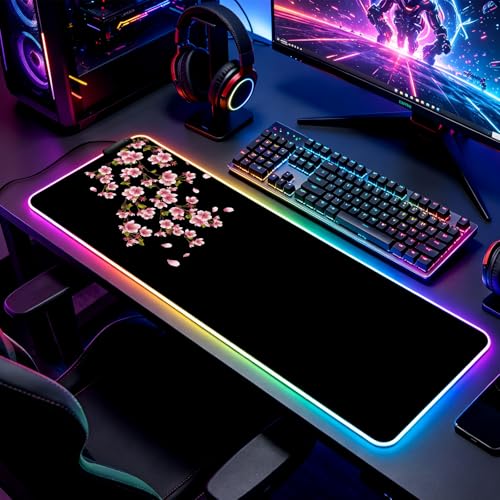 RGB Japanese Cherry Blossom Gaming Desk Mat, Sakura XL Mouse Pad - view 5