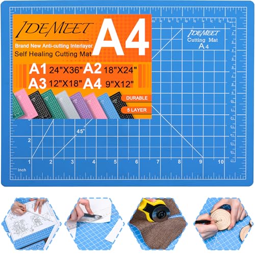 Density-upgraded 9"x12" Self Healing Cutting Mat, Rotary Sewing Mat for Crafts, 5-Ply Blade Table Protector Cut Board for Fabric Leather Cutting Quilting Modeling Hobby Project, A4, Blue