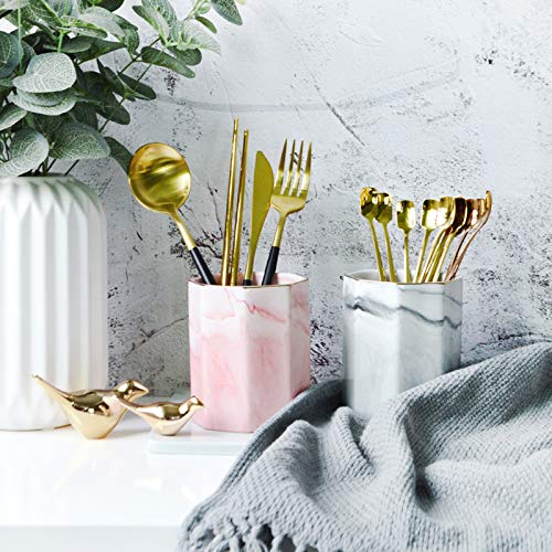 Pen Holder, Pencil Holder for Desk, Practical Ceramic Pencil Organizer, Decorative Makeup Brush Holder, Perfect Office Organization, Teacher Supplies, Gray Marble - view 5