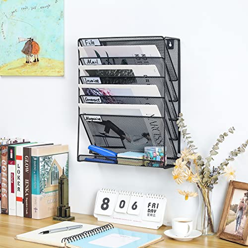 Mass Hanging Wall File Holder Mail Sorter Magazine Rack Office Supplies Metal Mesh Desk Organizer, 6 Tier, Black - view 5
