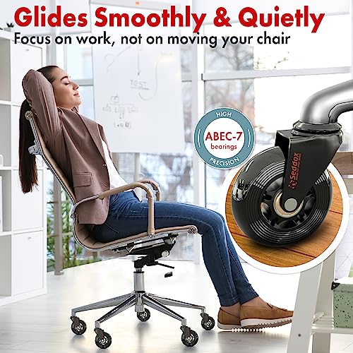 Office Chair Wheels Replacement Set - Soft Desk Chair Casters for Wood Hardwood Floors & Carpet - Heavy Duty & Safe For All Floors Without Chair Mats - Fits 98% Computer Gaming & Office Chairs - Black - view 2