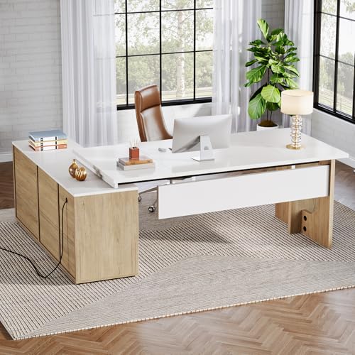 74.8 Inch Executive Desk, L-Shaped Office Desk with Cabinet