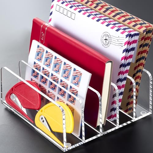 Acrylic Mail Holder, 5 Compartments Multifunction Desk Organizer - view 7