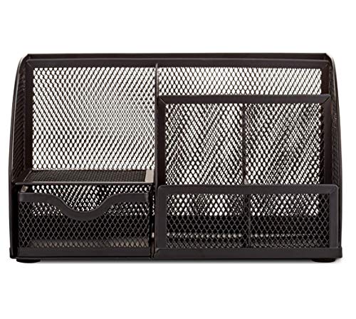 Mesh Desk Organizer Office with 7 Compartments + Drawer/Desk Tidy Candy/Pen Holder/Multifunctional Organizer (Black) - view 4