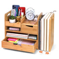 Bamboo Desk Organizer with Adjustable File Holder, Mail Organizer Countertop with Drawer, 4-Tier Desktop Organization and Desk Accessories for Home Office School Supplies, No Assembly Required