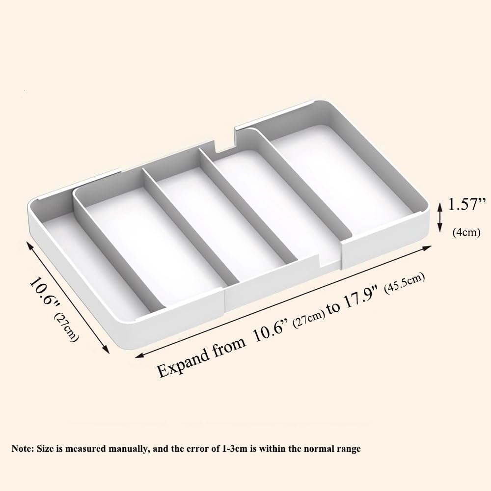 Shallow Desk Drawer Organizer, 1.73" Modular Expandable Tray | White Divider Bins For Office Stationery, Makeup & Kitchen Utensils, Fits 4.4cm Low-Profile IKEA Alex, BPA-Free PET. - view 2