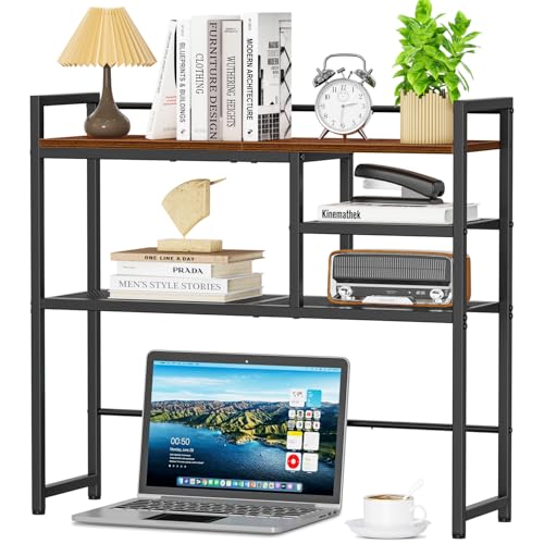 31.9" Desk Shelf, Desktop Organizer Shelf, Desk Hutch Dorm, 3-Tier Desk Display Rack, Desktop Bookshelf, Multipurpose Wood Desk Organizer Storage Rack for Home Office Dorm