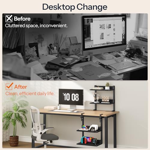 Clamp On Desk Shelf, 2-Tier Desktop Organizer, Space-Saving Desk Shelf with Adjustable Shelves, for Office, Study, Entertainment Accessories, Black BK32SJ01 - view 7