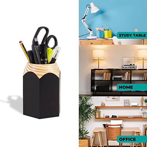 Sharpener Shaped Pen Holder – Black Solid Wood and Steel and Retro Design – Organizes Desk Accessories, Adds Charm to Workspaces, Great Gift – Fun Collection - view 3