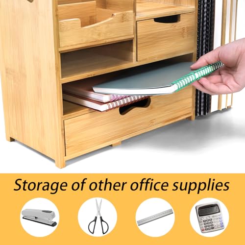 Bamboo Desk Organizer with Adjustable File Holder, Mail Organizer Countertop with Drawer, 4-Tier Desktop Organization and Desk Accessories for Home Office School Supplies, No Assembly Required - view 5