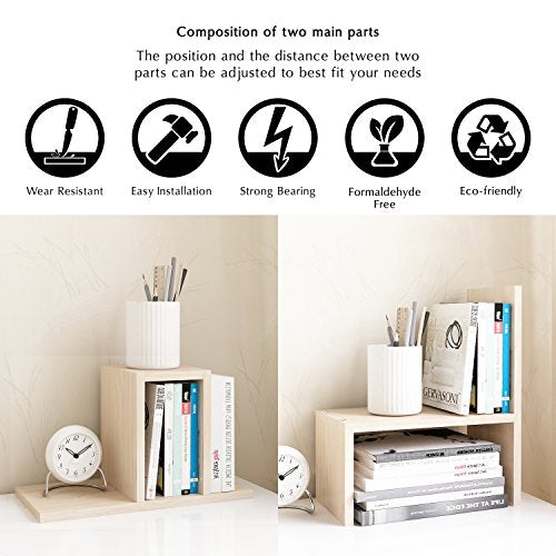 Desktop Organizer Office Storage Rack Adjustable Wood Display Shelf, White, 5 Units, 16"L x 15.8"H x 6.8"W - view 6