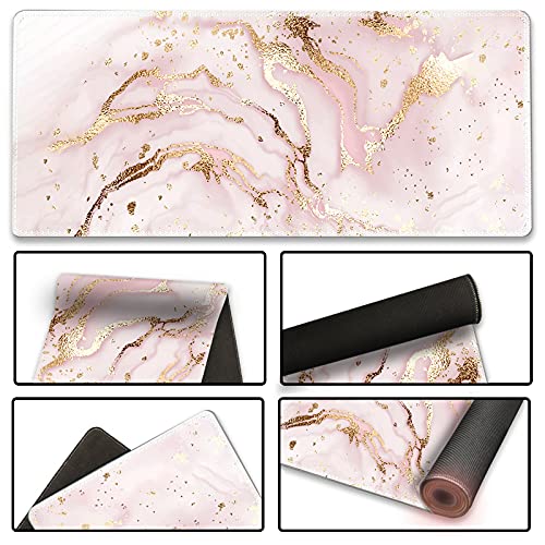Extended Gaming Mouse Pad XXL Large Keyboard Mat Long Mousepad Desk Decor Writing Pad Non Slip Rubber Base Stitched Edges for Work, Game, Office, Home, 35.1" x 15.7", Pink Marble - view 4