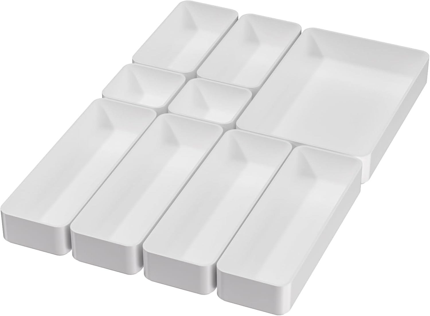 Black Bathroom Drawer Organizer Trays: 9 PC Stackable Desk Organizers Bin | vanity office kitchen modern shallow containers modular storage - view 7
