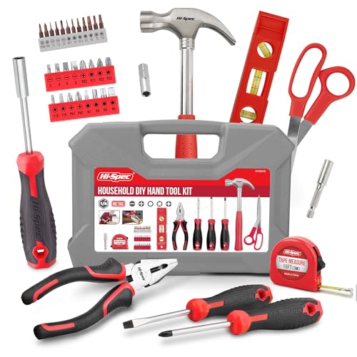 Household Starter Tool Kit with Compact Carry Toolbox, Red