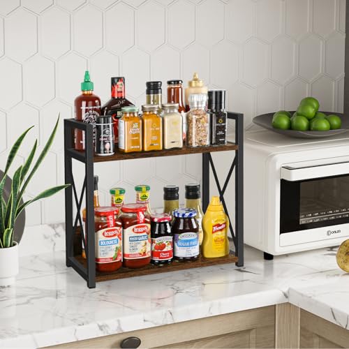 Countertop Shelf Organizer,Coffee Bar Accessories,Spice Rack,Coffee Counter Shelf,2 Tier Coffee Organizer Station for Mugs,Cups,Cream,Syrup(Rustic Brown,Large) - view 4