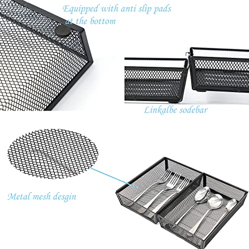Mesh Tray Kitchen Drawer Utensil Cutlery Tray Office Supplies with Inter-locking Arm Drawer Dividers Organizer for Silverware, Flatware, Home,Office, School,Bedroom(9＂X6＂4pack) Black - view 3