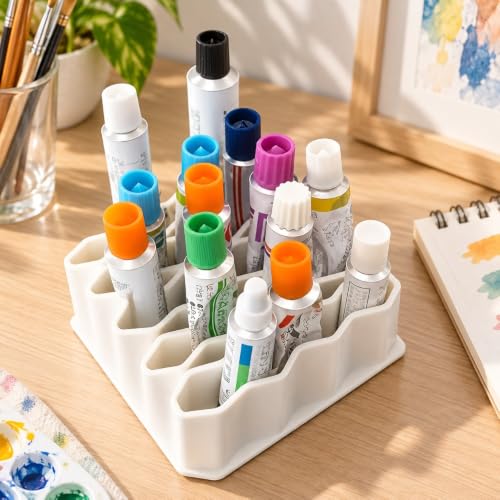 32-Slot Desk & Drawer Organizer, White Holder for Paint Tubes and Cosmetics - view 6
