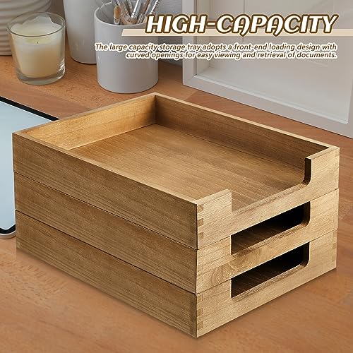 3 Pcs Stackable Wood Letter Tray A4 Size Desk File Organizer - view 6