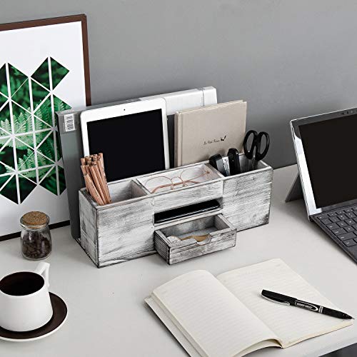 Liry Products Whitewashed Wooden Desktop Organizer Multiple Compartments Rack Shelf Drawer Tabletop Wood Storage Cabinet Office Supplies Caddy Document Stationery Holder Accessory Sorter Vanity Home - view 5