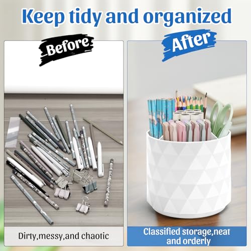 Desk Organizer,Sparkling Diamond-like Pen Holder for Desk 360°Rotating Office Accessories,Pencil Cup with 5 Compartments Storage Box Caddy for Office,School,Home,Art Supply(White) - view 6