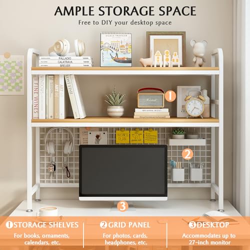 2-Tier Desktop Hutch Bookshelf, Metal Desk Shelf, White, 45.3" W - view 4