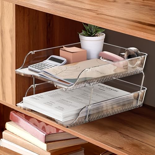 2-Tier Stackable Paper Tray for Desk Organizer, Clear - view 7
