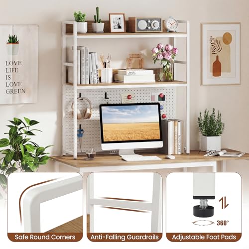 Desktop Bookshelf, Multipurpose 2-Tier Desk Hutch with Pegboard, Industrial Countertop Storage Organizer Rack for up to 32" Computer Monitor, Hutch for Dorm Home Office (Natural) - view 7
