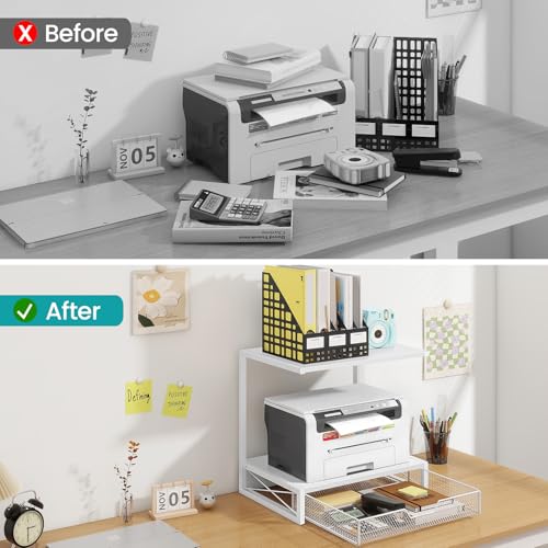 Printer Stand for Desk with Storage Drawer, 2 Tier Desk Shelf - view 4