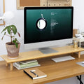 Bamboo Dual Monitor Stand Riser, Natural Desk Shelf with Storage