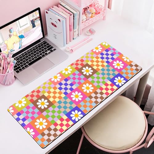Pink Desk Mat Trendy Checkered Aesthetic Desk Pad Computer Large Mouse Pad Aesthetic Desk Accessories Office Gifts for Her Cute Keyboard and Mouse Pad Desk Computer Mat 31.5 X 11.8 in - view 6