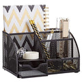 Mesh Desk Organizer Office with 7 Compartments + Drawer/Desk Tidy Candy/Pen Holder/Multifunctional Organizer (Black)
