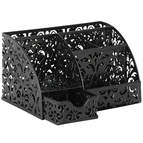 Desk Organizer and Pen Holder for Desk, Mesh Office Supplies Storage Caddy with Drawer for Small Space, Desktop Organizer for Home Office, Black - view 2