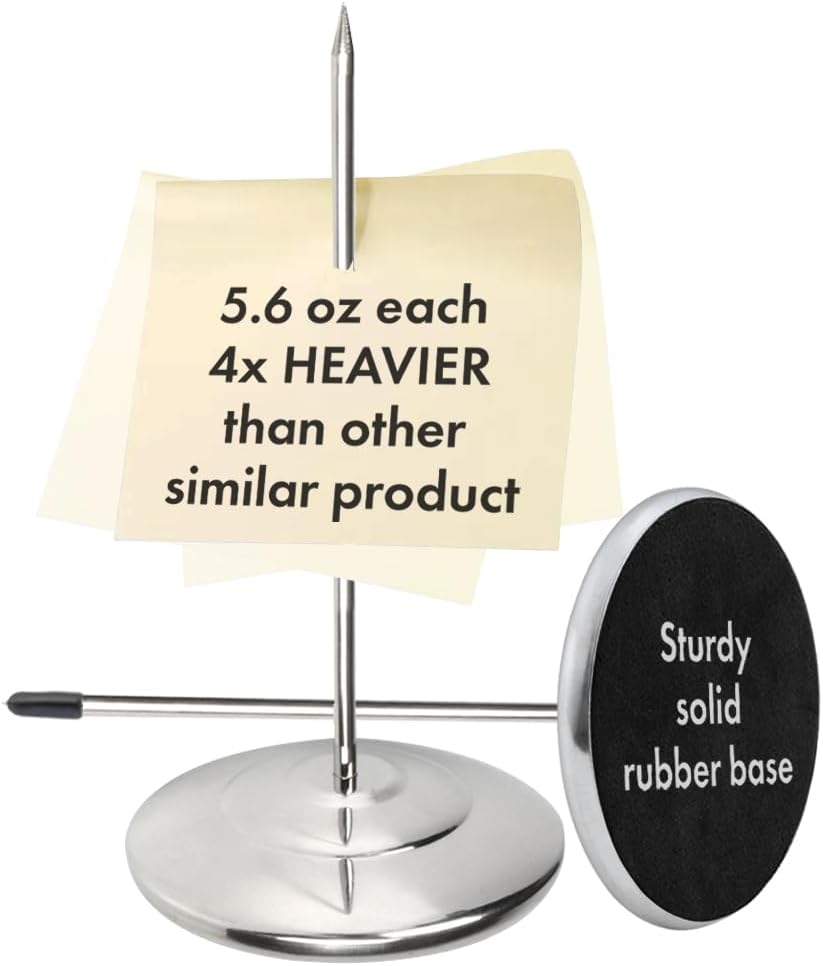 Restaurant Receipt Holder Organizer 2 pcs Check Spindle | Stainless Steel Ticket Spike with 3.2 Inch Round Base, Desk Straight Rod 6.3 Inch Long for Bill Fork Stick Paper Memo Holder