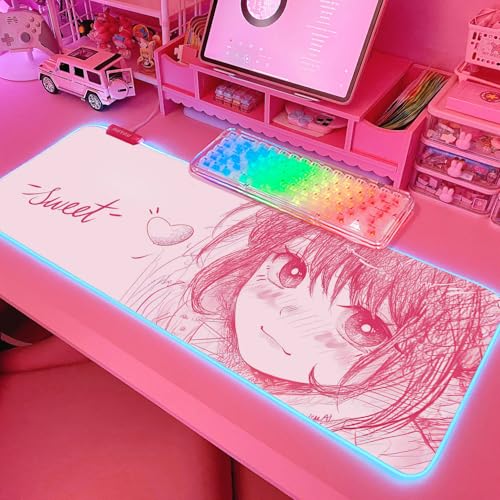 Pink RGB Gaming Mouse Pad 31.5x12 Inch PC XL Large Extended Glowing Led Light Up Desk Pad Non-Slip Rubber Base Computer Cute Mousepad Mat Desk Accessories Gaming Setup 40-8779