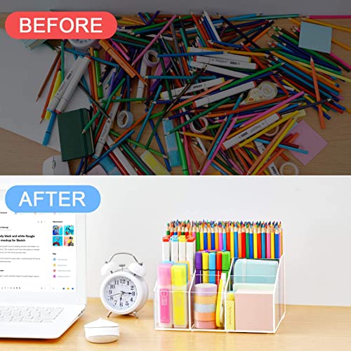 Acrylic Desk Organizer, 7 Compartments Clear Pen Pencil Holder - view 6