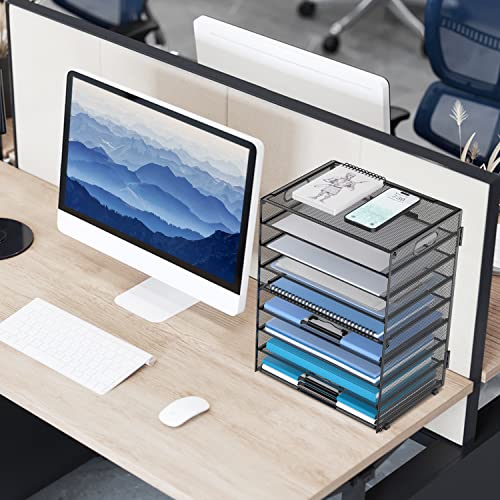 9-Tier Paper Organizer for Desk, Metal Mesh Letter Tray with Handles, Black - view 2