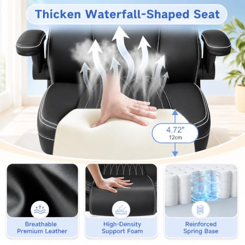 Ergonomic Office Chair, Leather Computer Desk Chair, Black - view 4