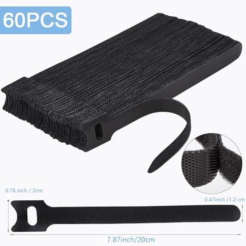 Reusable Cable Ties, 60 PCS 8 Inches Adjustable Cord Straps Wire Organizer Cord Wrap and Hook Loop Cable Management - view 2