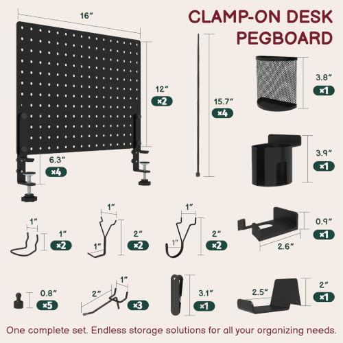 Clamp On Desk Pegboard 32" x 12" with Accessories Black - view 2