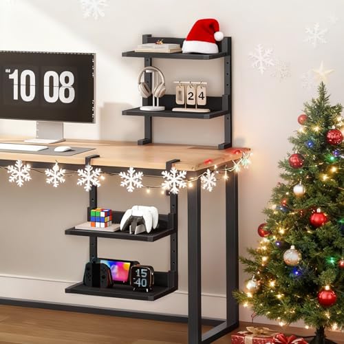 Clamp On Desk Shelf, 2-Tier Desktop Organizer, Space-Saving Desk Shelf with Adjustable Shelves, for Office, Study, Entertainment Accessories, Black BK32SJ01 - view 2