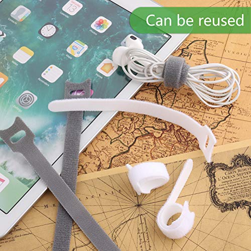 Reusable Cable Ties, 60 Pack Hook and Loop Cord Organizer Straps, White - view 4