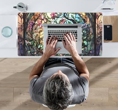 Stained Glass Tree Desk Mat Cartoon Tree Gaming Mouse Pad Large XXL Extended Desk Matt for Desktop, Laptop Computer Keyboard Mouse Mat for Women Office Decor Accessories Deskmat 31.5''x15.7'' - view 7