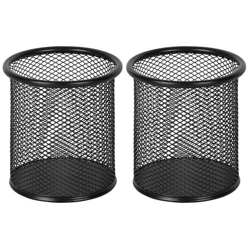 Pencil Holder for Desk, 2 Pack Metal Pen Organizer, Mesh Pencil Cup Organizer for Home, Office, Classroom, School, Black
