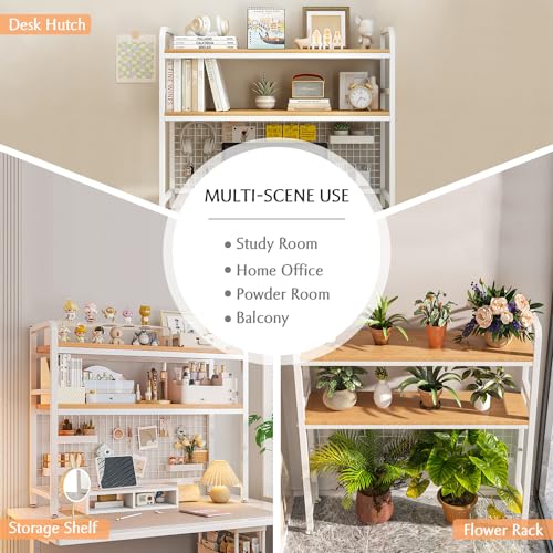 2-Tier Desktop Hutch Bookshelf, Metal Desk Shelf, White, 45.3" W - view 7
